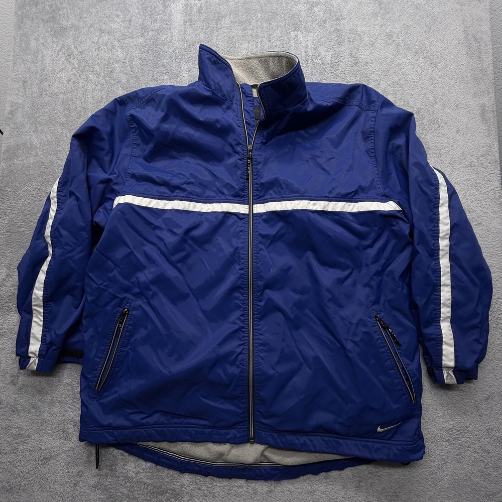 Nike Jacket Mens 2XL Blue Fleece Lined Full Zip Striped Insulated Windbreaker